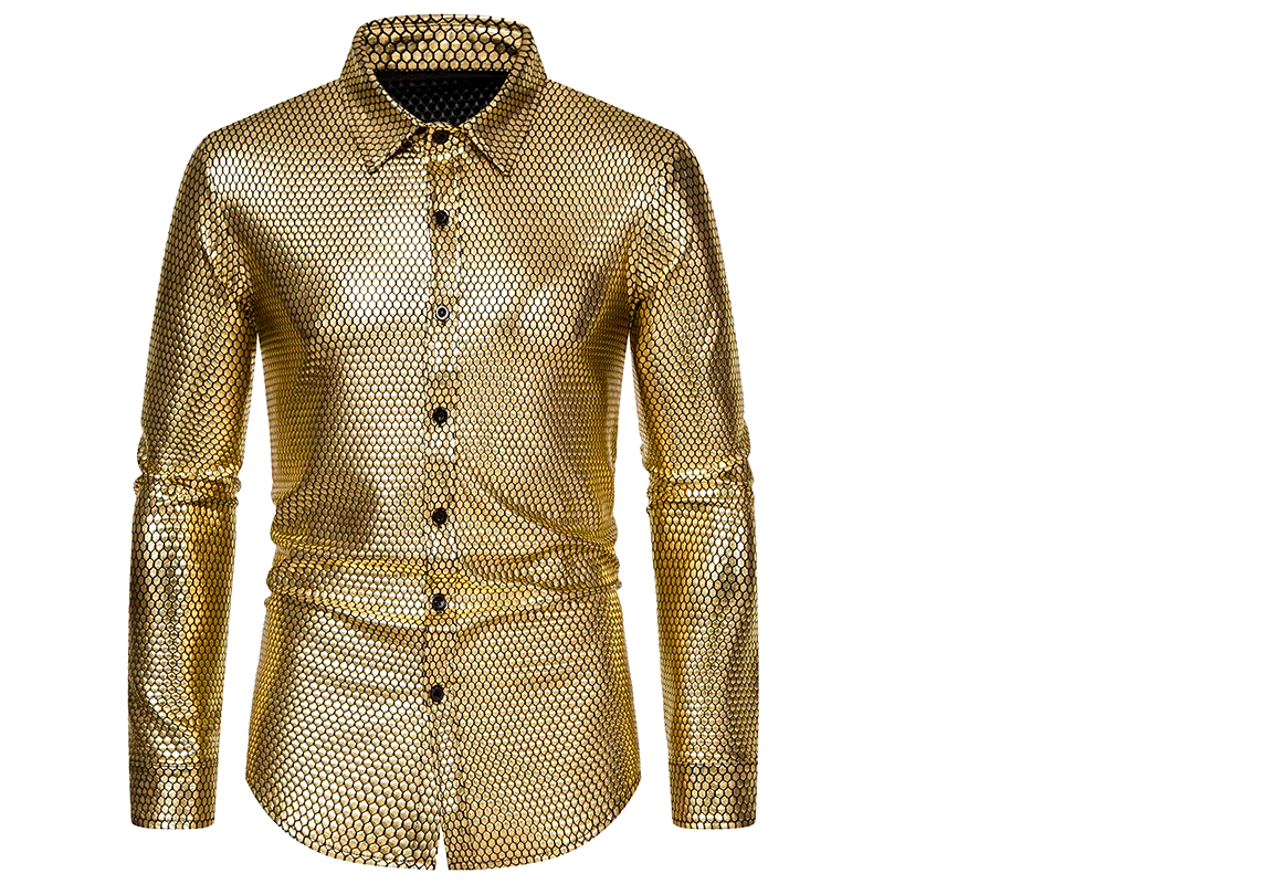 Shimmer Long Sleeve Snakeskin Gold Pacho Shirts