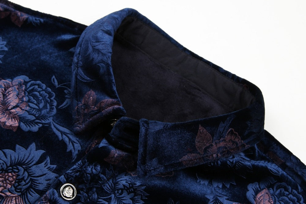 Malparido Blue/Bronze Velvet Long Sleeve Shirt
